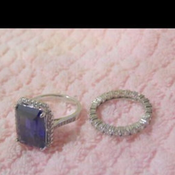 Colleen Lopez .925 Blue CZ Emerald-Cut Ring & Eternity Band 8 - Picture 6 of 6